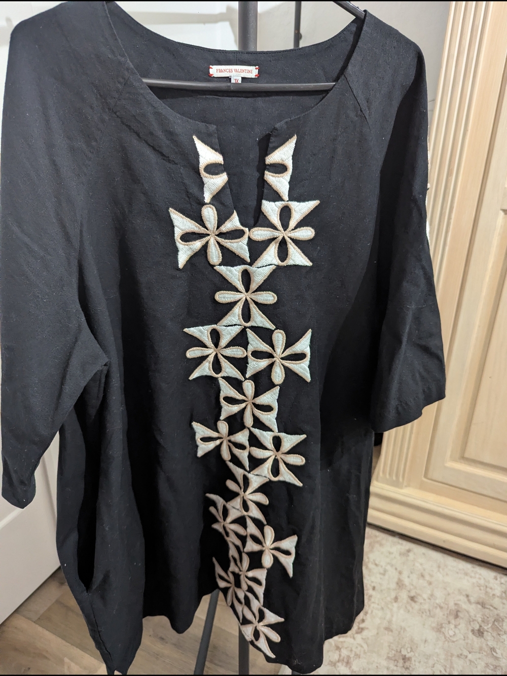 Frances Valentine Black Dress with Cream Floral Applique